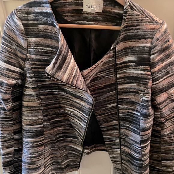 Sabine Tweed Scoop Neck Asymmetrical Zip Blazer Jacket Size M - Picture 5 of 14